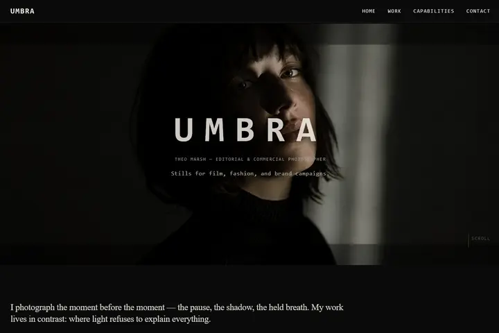 Photography portfolio template homepage built with B12