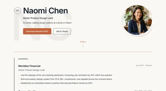 Résumé website template homepage