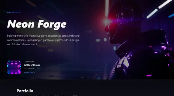 Game developer portfolio template homepage