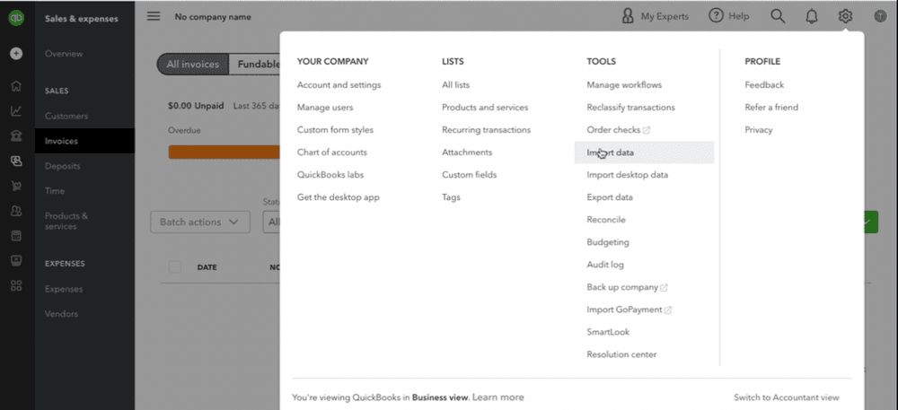 Easily download your invoice history and upload it to QuickBooks