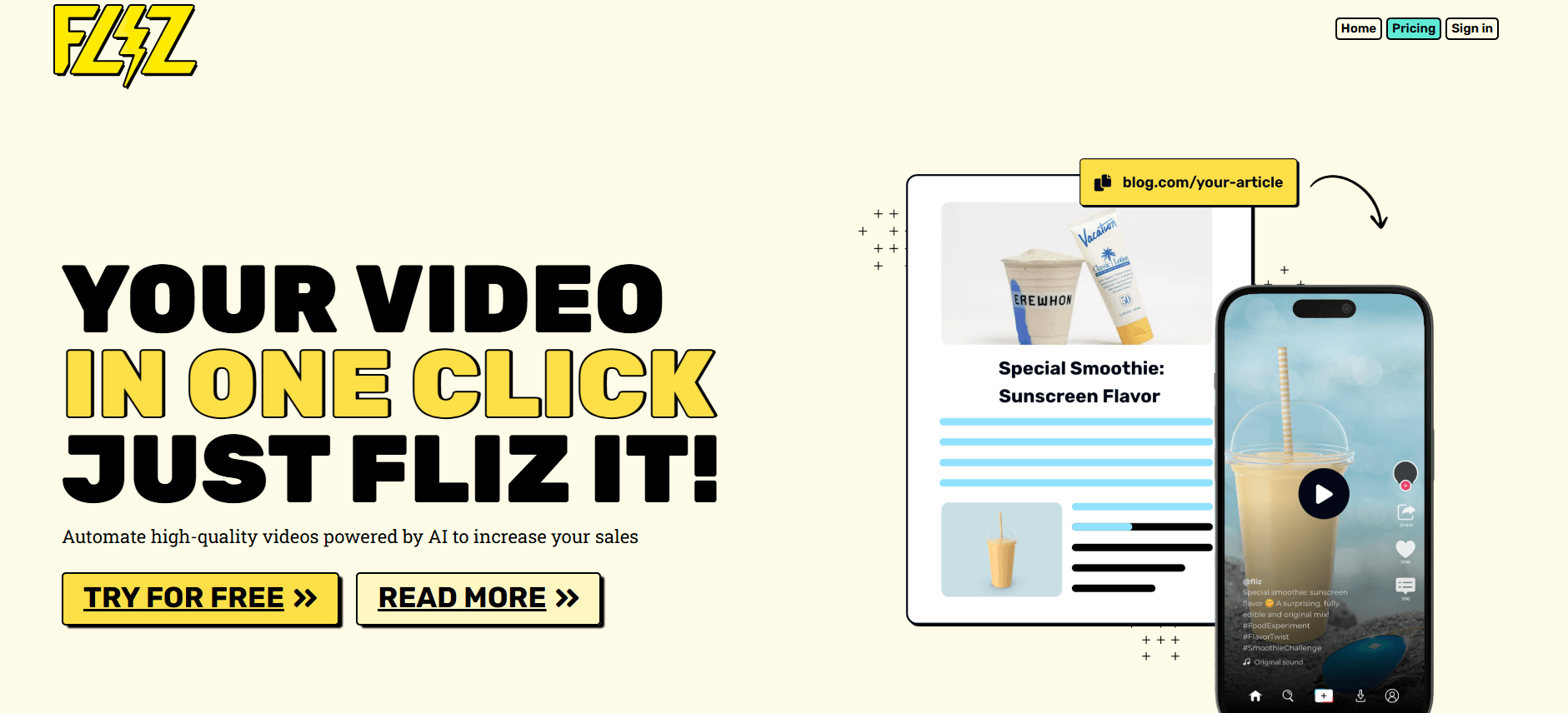 Fliz - Turn Your Articles, Products, and Ads into Captivating Videos with AI