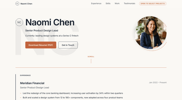 Résumé website template homepage
