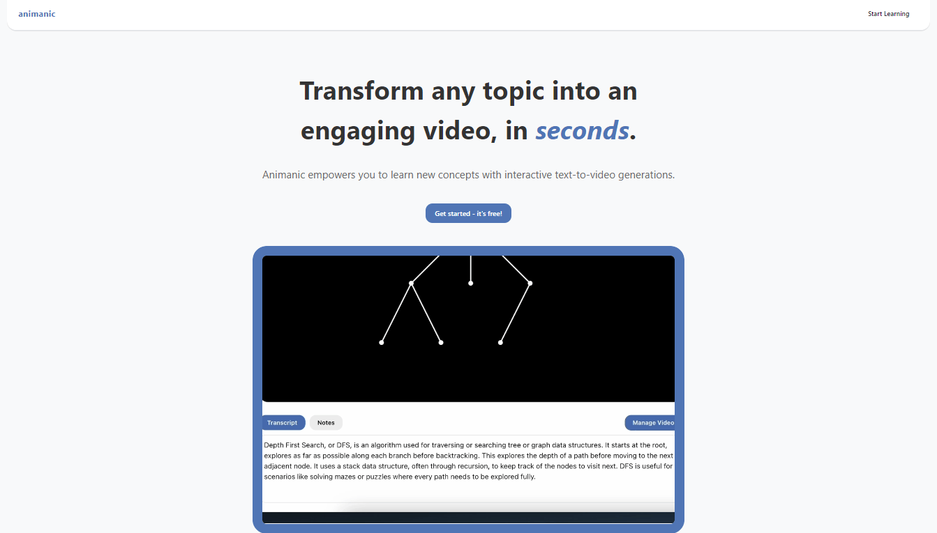 Animanic - Transform Text into Engaging Educational Videos Instantly