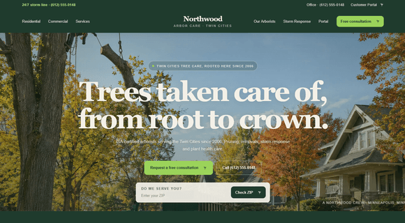 Tree service website template homepage