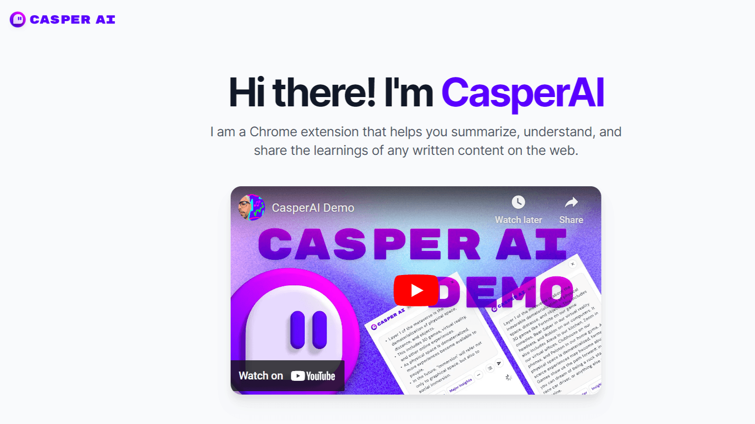 Casper AI - Chrome Extension for AI-Powered Content Summarization & Insights