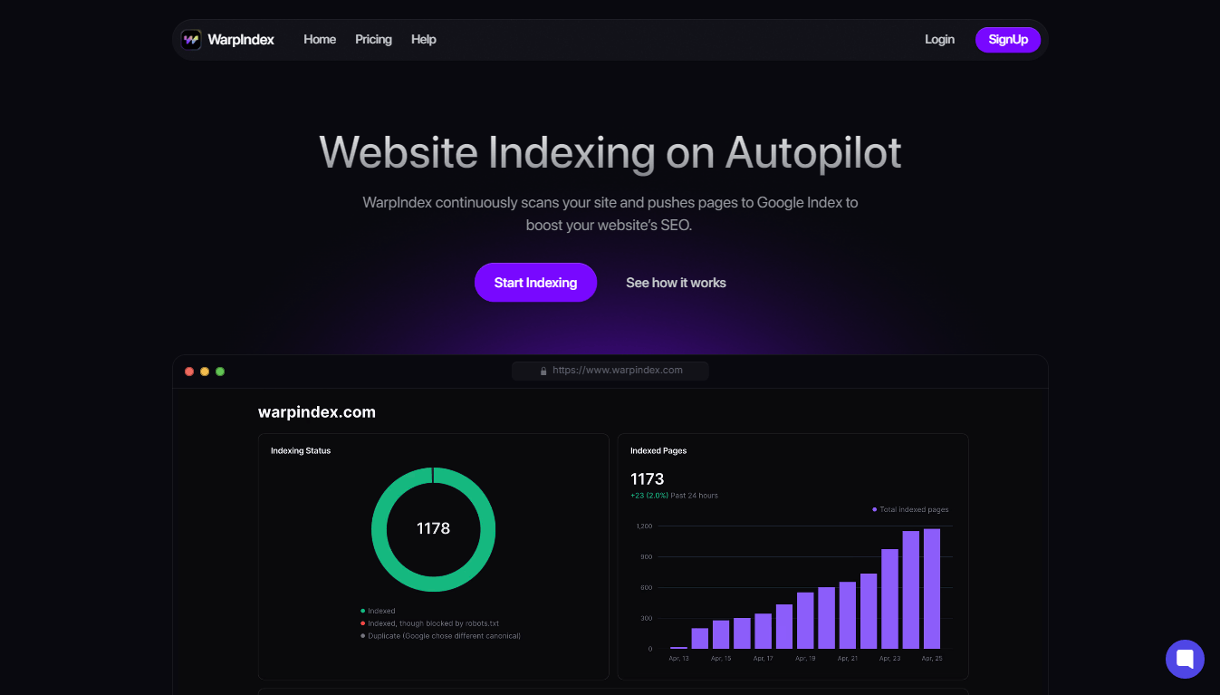 WarpIndex - Website Indexing on Autopilot