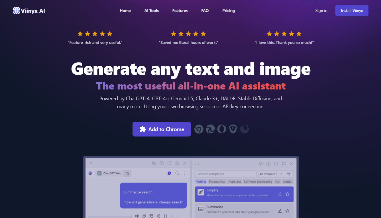 Viinyx AI - The Ultimate AI Browser Extension for Seamless Text and Image Generation