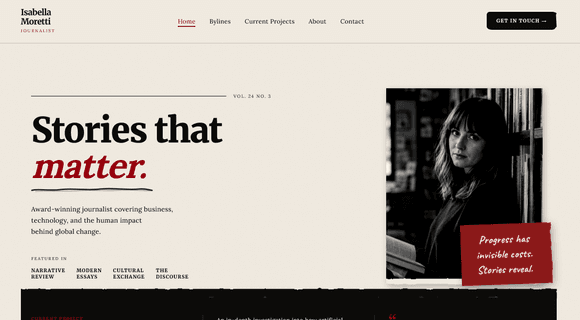 Journalist portfolio template homepage
