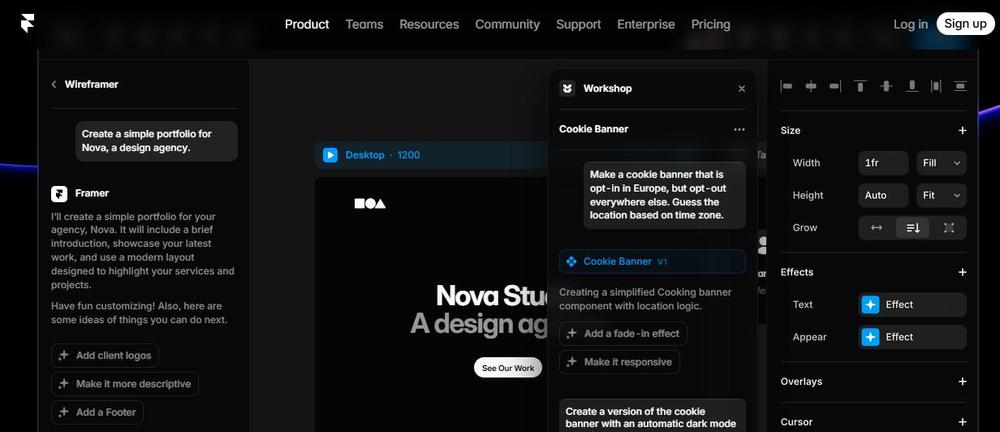 Screenshot of Framer AI’s homepage