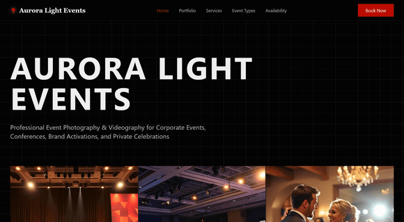 Event photography and videography website