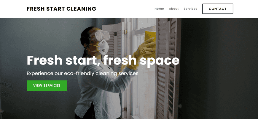 Build an inviting website for my house cleaning business. Include information on services like eco-conscious cleaning methods, pricing packages, and online booking with a contact form for prospective clients.