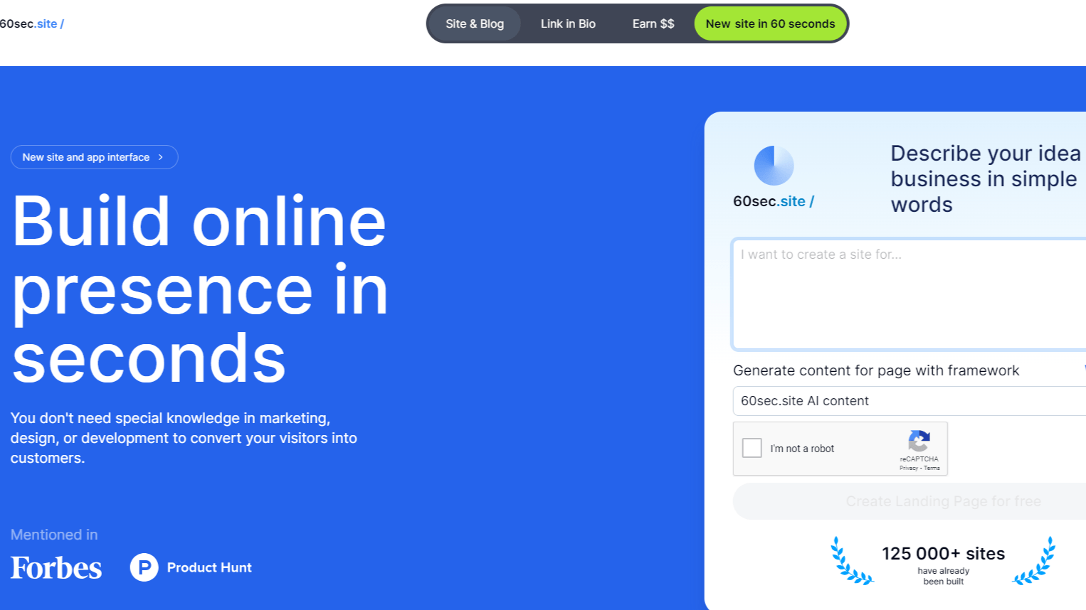 60sec.site - Create Landing Pages Instantly