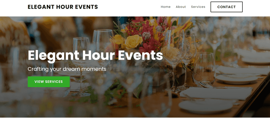 I'm an event planner specializing in weddings, corporate events, and private parties. Build an elegant website that highlights my services, and past events. The site should include planning tips, a contact form, and a calendar for available dates.