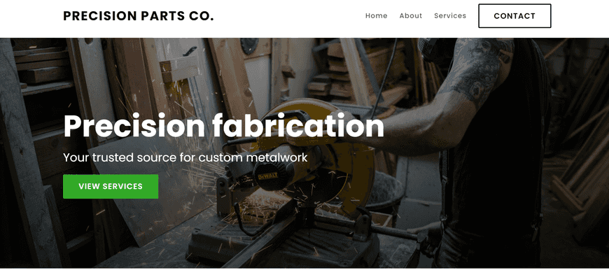 We need a site for our custom metal fabrication company, serving both small businesses and large industrial clients. The site should include an overview of our equipment capabilities, detailed services, and a form for requesting quotes.