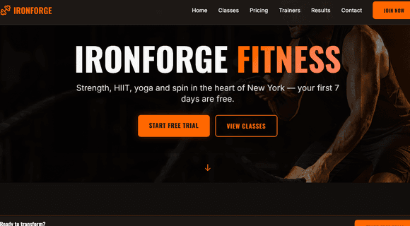 Gym and fitness studio website