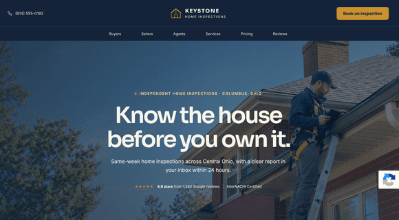 Home inspector website template homepage