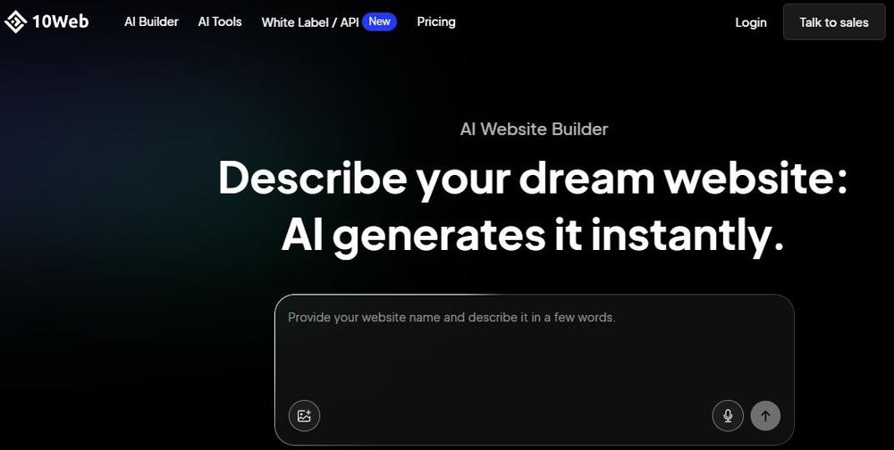 Screenshot of 10Web’s homepage
