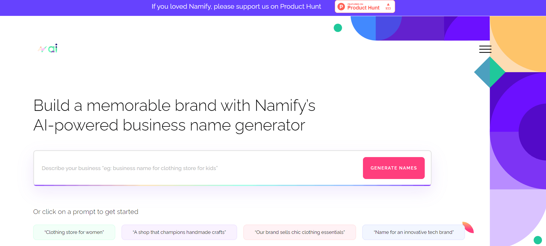 Namify - Get the Most Memorable Name for Your Brand