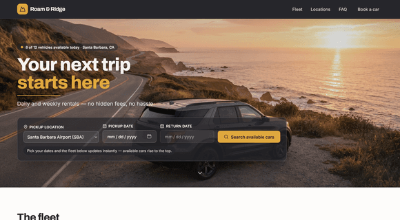 Car rental website template homepage