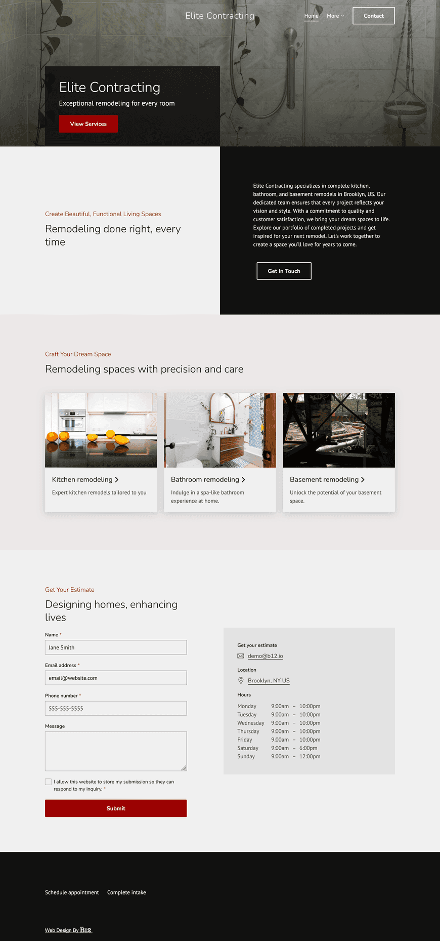  I'm a contractor who does complete kitchen, bathroom, and basement remodels. The website should showcase my completed projects, a blog with remodeling tips, and include a form to get in touch for an estimate.