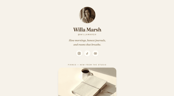 Minimalist link hub website