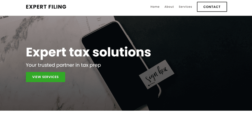 Build a website for my tax preparation company. Include a breakdown of services for individuals and businesses, an online scheduling tool, eSignatures, and space for frequently asked tax questions.