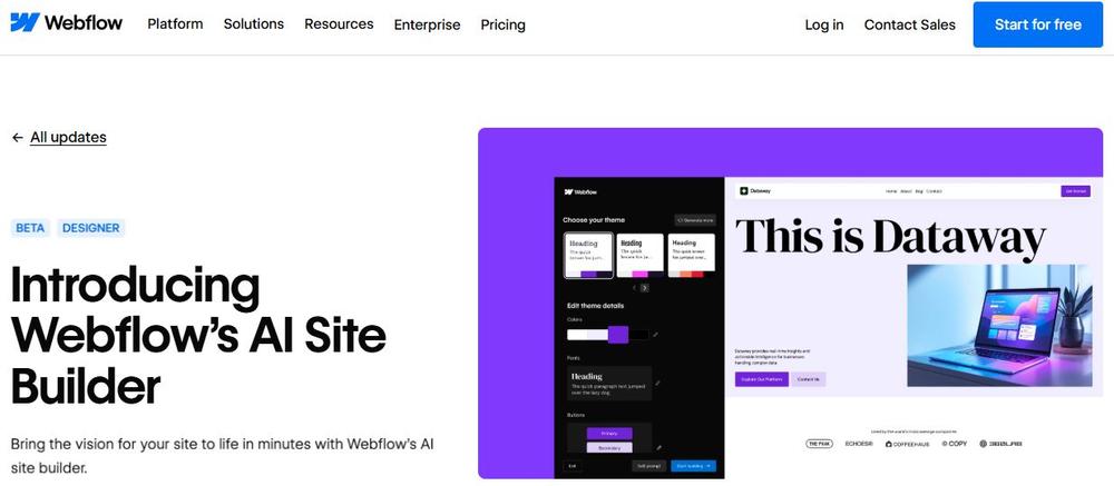 Screenshot of Webflow’s homepage